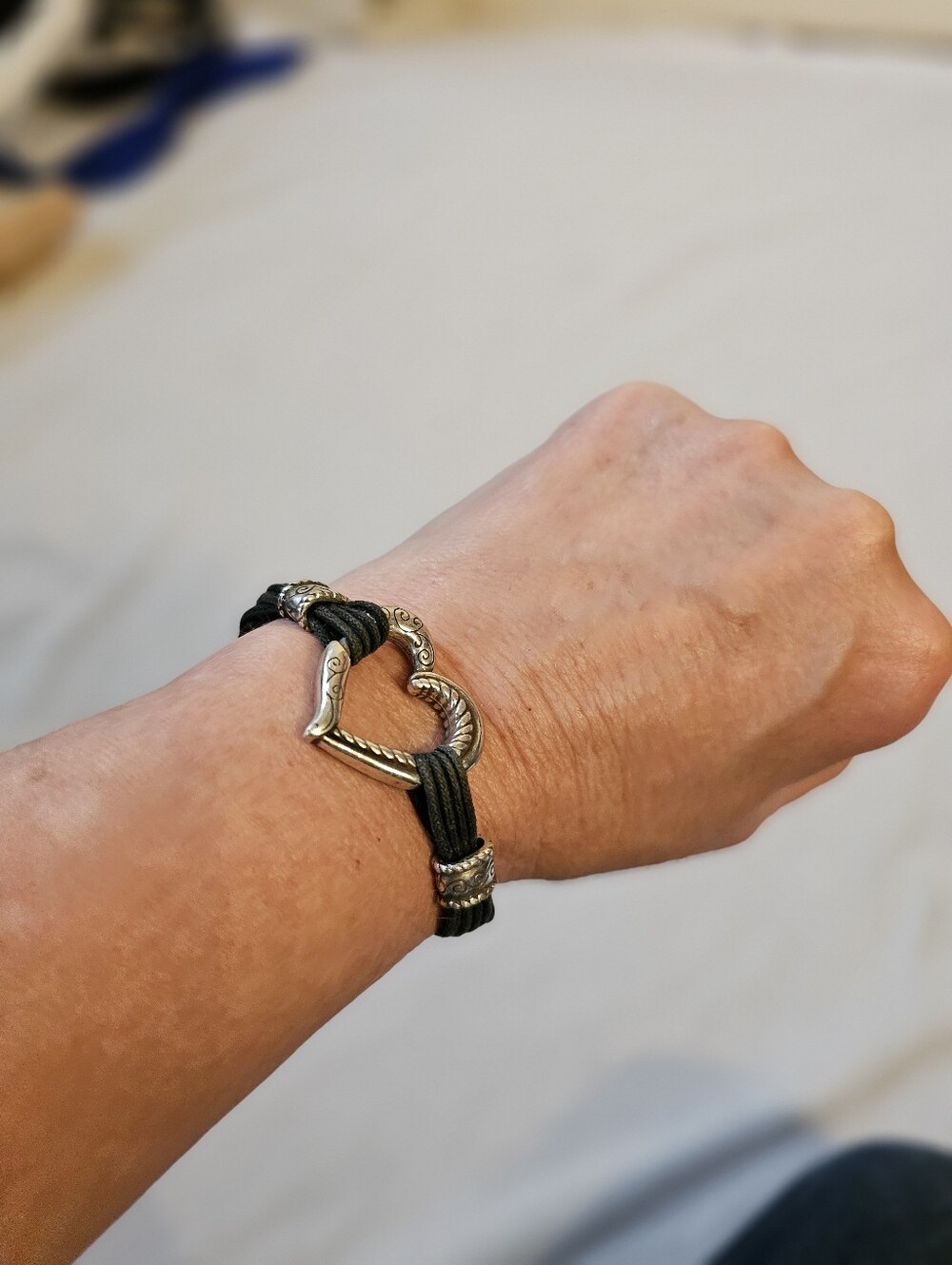 Brighton Heritage Heart Bracelet Retired Black Cord Silver Plated Adjustable - Picture 4 of 9
